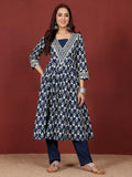 Varanga Women Ethnic Floral Printed Extedended V Neck Anarkali Kurta With Trouser & Dupatta