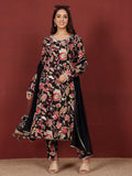 Varanga Women Ethnic Floral Printed Scoop Neck Anarkali With Trouser & Dupatta