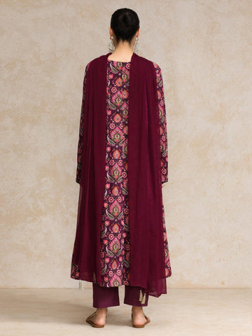 Ethnic Printed V Neck Chudidar Sleeve Anarkali With Trouser & Dupatta