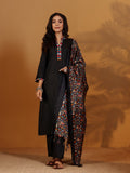 Varanga Women Mandarin Collar Embroidered Straight Kurta With Trouser & Floral Printed Dupatta