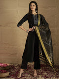 Varanga Women Thread Embroidered Yoke Kurta With Trouser & Jacquard Dupatta