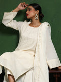 Varanga Women Schiffli With Zari & Lace Detailed Yoke With Trouser & Dupatta
