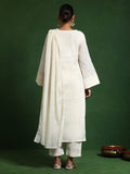 Varanga Women Schiffli With Zari & Lace Detailed Yoke With Trouser & Dupatta