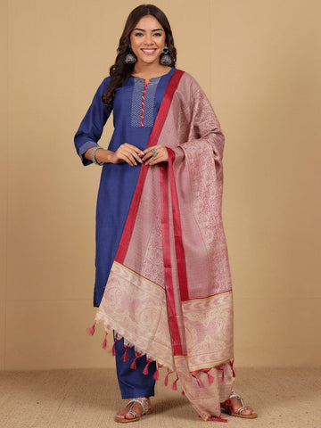 Varanga Women V Neck Straight Kurta With Pants & Dupatta
