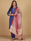 Varanga Women V Neck Straight Kurta With Pants & Dupatta