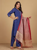 Varanga Women V Neck Straight Kurta With Pants & Dupatta