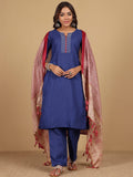 Varanga Women V Neck Straight Kurta With Pants & Dupatta