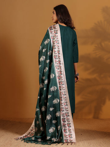 Varanga Women V Neck Kurta With Trouser And Printed Dupatta