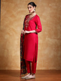 Varanga Women Floral Yoke Design Regular Thread Work Kurta with Trousers & with Dupatta