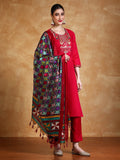 Varanga Women Floral Yoke Design Regular Thread Work Kurta with Trousers & with Dupatta
