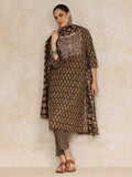 Brown Ethnic Jaipuri Printed Thread Embroidered Kurta With Trouser & Dupatta