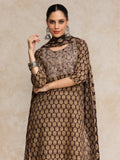 Brown Ethnic Jaipuri Printed Thread Embroidered Kurta With Trouser & Dupatta