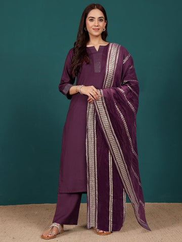 Varanga Women Zari Couching Detailed Kurta with Trouser & Dupatta