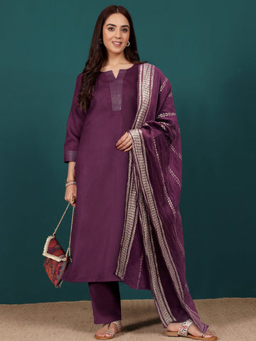 Varanga Women Zari Couching Detailed Kurta with Trouser & Dupatta