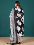 Bold Floral V Neck Printed Kurta With Trouser & Dupatta