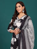 Bold Floral V Neck Printed Kurta With Trouser & Dupatta