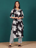 Bold Floral V Neck Printed Kurta With Trouser & Dupatta