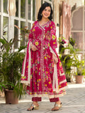 Floral Printed Angrakha Anarkali Kurta With Trouser & Dupatta