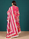 Floral Printed Angrakha Anarkali Kurta With Trouser & Dupatta