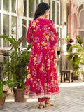 Floral Printed Angrakha Anarkali Kurta With Trouser & Dupatta