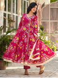 Floral Printed Angrakha Anarkali Kurta With Trouser & Dupatta