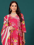 Floral Printed Angrakha Anarkali Kurta With Trouser & Dupatta