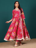 Floral Printed Angrakha Anarkali Kurta With Trouser & Dupatta