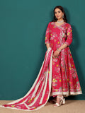 Floral Printed Angrakha Anarkali Kurta With Trouser & Dupatta