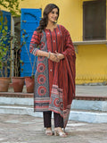 Women Varanga Maroon Strpper With Ethnic Printed Kurta With Trouser & Dupatta