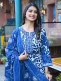 Varanga Women Blue Floral Printed Thread Embroidered Cotton Kurta With Trouser & Dupatta