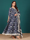 Varanga Women Floral Printed Angrakha Anarkali Kurta With Trouser & Dupatta