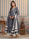 Varanga Women Floral Printed Angrakha Anarkali Kurta With Trouser & Dupatta