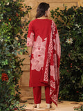 Bold Floral Printed V Neck Embroidered Kurta With Trouser & Dupatta