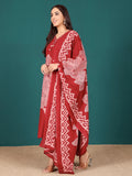 Bold Floral Printed V Neck Embroidered Kurta With Trouser & Dupatta