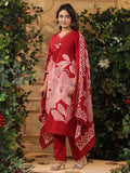 Bold Floral Printed V Neck Embroidered Kurta With Trouser & Dupatta