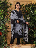 Bold Floral Printed V Neck Embroidered Kurta With Trouser & Dupatta