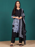 Bold Floral Printed V Neck Embroidered Kurta With Trouser & Dupatta