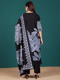 Bold Floral Printed V Neck Embroidered Kurta With Trouser & Dupatta