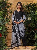 Bold Floral Printed V Neck Embroidered Kurta With Trouser & Dupatta