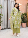 Varanga Women Ethnic Floral Printed V Neck Mirror Embroidered Kurta With Trouser & Dupatta