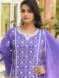 Ethnic Jall All Over Thread Embroidered Chikankari Kurta With Trouser & Dupatta