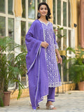 Ethnic Jall All Over Thread Embroidered Chikankari Kurta With Trouser & Dupatta