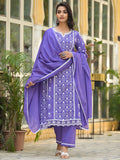 Ethnic Jall All Over Thread Embroidered Chikankari Kurta With Trouser & Dupatta