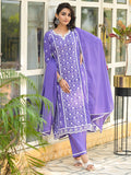 Ethnic Jall All Over Thread Embroidered Chikankari Kurta With Trouser & Dupatta