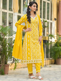 Ethnic Jall All Over Thread Embroidered Chikankari Kurta With Trouser & Dupatta