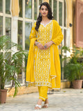 Ethnic Jall All Over Thread Embroidered Chikankari Kurta With Trouser & Dupatta