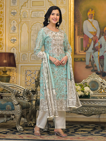 Varanga Women Floral & Paisely Printed Kurta With Trouser & Dupatta