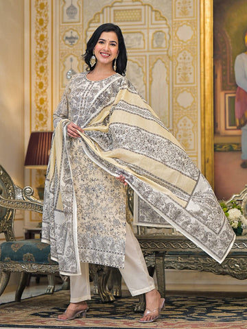 Varanga Women Floral & Paisely Printed Kurta With Trouser & Dupatta