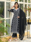 Ethnic Jall All Over Thread Embroidered Chikankari Kurta With Trouser & Dupatta