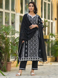 Ethnic Jall All Over Thread Embroidered Chikankari Kurta With Trouser & Dupatta